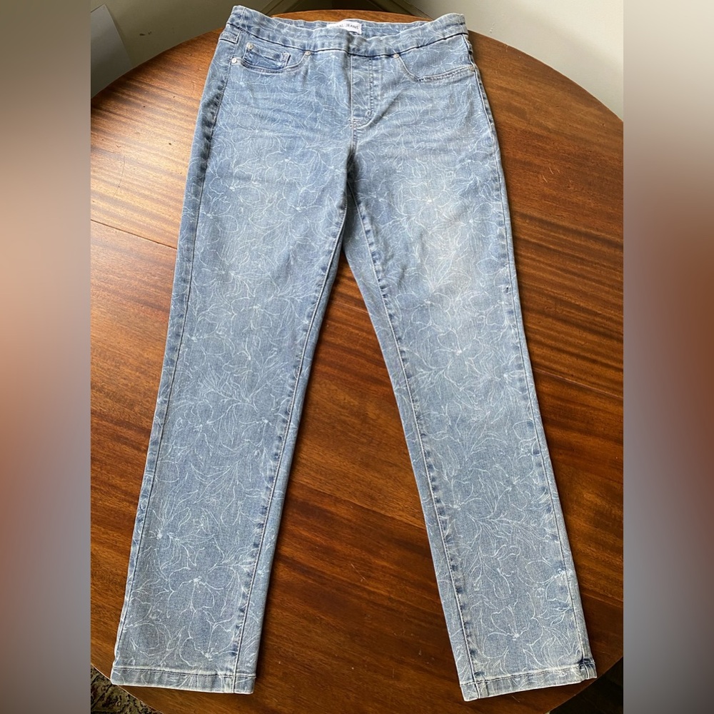 Tribal Jeans Audrey Mid-Rise Slim Ankle Jeans Floral Print Embossed Design SZ 8